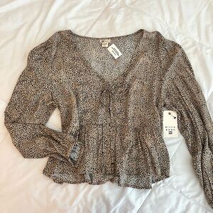 NWT Billabong cheetah long sleeve blouse